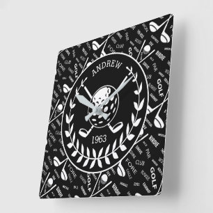 Horloge Carrée Logo de golf design personnalisé