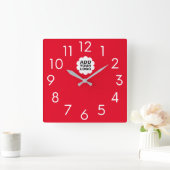 Horloge Carrée Logo de la société moderne rouge et blanc (Maison)