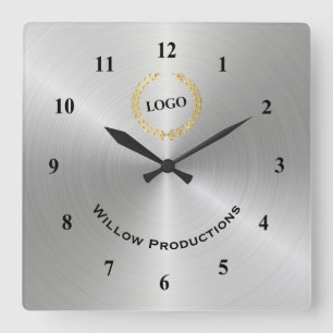 Horloge Carrée Logo d'entreprise Silver
