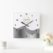 Horloge Carrée Logo d'entreprise Silver Wave (Maison)