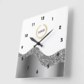 Horloge Carrée Logo d'entreprise Silver Wave (Angle)