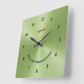 Horloge Carrée Logo d'entreprise vert (Angle)