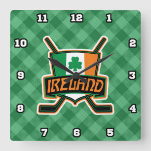 Horloge Carrée Logo du drapeau de hockey sur glace irlandais Horl