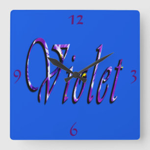 Horloge Carrée Logo du nom de la femme violette,