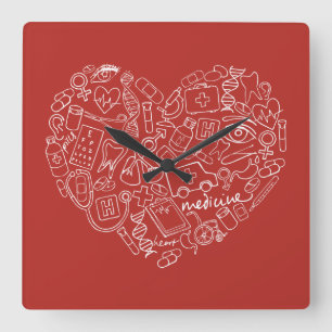 Horloge Carrée Logo médial tiré par la main de griffonnage