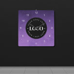 Horloge Carrée Logo personnalisé Purple Galaxy Entreprise Bureau<br><div class="desc">Décorez votre maison/bureau avec cette horloge murale cool,  avec logo et nom personnalisés. Ajoutez facilement le logo désiré en cliquant sur l'option "personnaliser".</div>