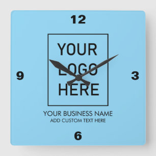 Horloge Carrée Logo professionnel et texte Entreprise Bleu