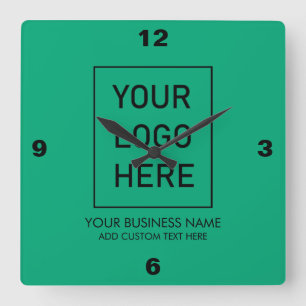 Horloge Carrée Logo professionnel et texto Entreprise Vert