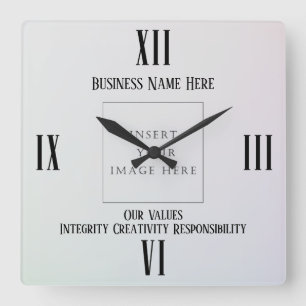 Horloge Carrée Logo simple de marque de l'entreprise, nom photo e