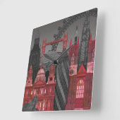 Horloge Carrée London Elevages by Night - Rouge (Angle)
