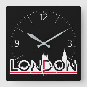 Horloge Carrée London silhouette and English flag