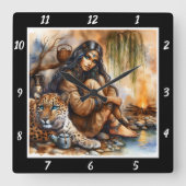 Horloge Carrée Lore autochtone : La réflexion de Tiger's Eyes Moo (Recto)