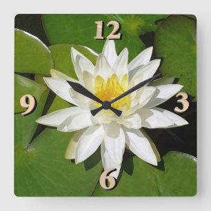 Horloge Carrée Lotus blanc