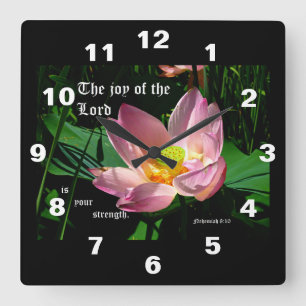 Horloge Carrée Lotus Blossom Néhémie 8:10