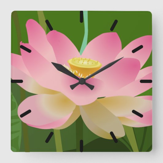 Horloge Carrée Lotus rose (Recto)