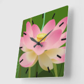 Horloge Carrée Lotus rose (Angle)