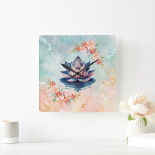 Horloge Carrée Lotus Rose Décoratif de Pureté