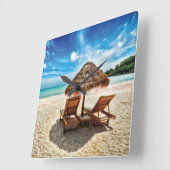 Horloge Carrée Lounge on beach throw pillow (Angle)