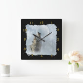 Horloge Carrée Loup bleu (Maison)