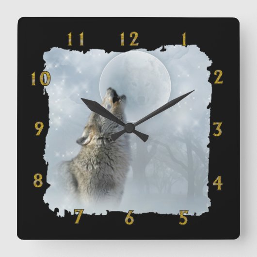 Horloge Carrée Loup bleu (Recto)
