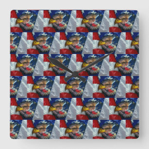 Horloge Carrée Loup d'aigle patriotique américain