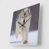 Horloge Carrée Loup de Yellowstone (Angle)