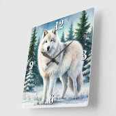 Horloge Carrée Loup d'hiver majestueux (Angle)