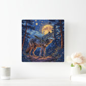 Horloge Carrée Loup en forêt (Maison)