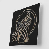 Horloge Carrée Loup solitaire hurlant Élégant gris argenté noir (Angle)