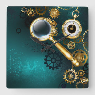 Horloge Carrée Loupe en style Steampunk