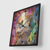 Horloge Carrée Loups (Angle)