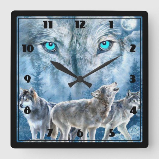 Horloge Carrée Loups (Recto)