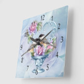Horloge Carrée Love Birds And Roses Wall Clock (Angle)