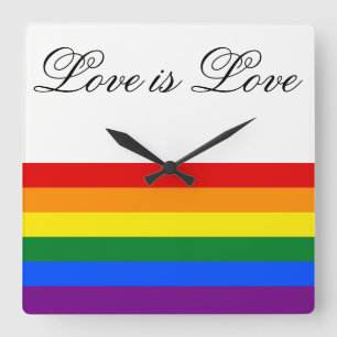 Horloge Carrée Love Equality Rainbow Flag LGBT Lesbian Gay Pride