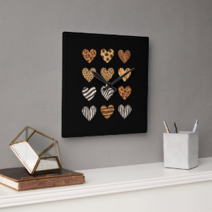 Horloge Carrée Love Heart Leopard Cute Valentine's Day