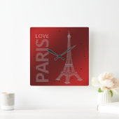 Horloge Carrée Love Paris Dark Red (Maison)
