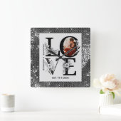 Horloge Carrée Love photo simple modern personalised gift silver (Maison)