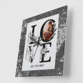 Horloge Carrée Love photo simple modern personalised gift silver (Angle)