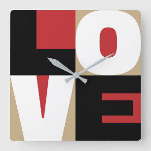 Horloge Carrée Love Red Black Gold Clean Letter Art Design