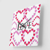 Horloge Carrée LOVE ROUGE ROSE DE Tiny Hearts (Angle)