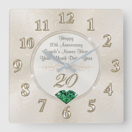 Horloge Carrée Lovely Personalized 20th Anniversary Toxits, Clock (Recto)