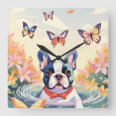 Horloge Carrée Lovely Spring French Bulldog (Recto)
