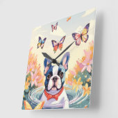 Horloge Carrée Lovely Spring French Bulldog (Angle)