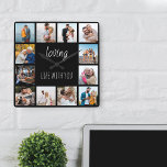 Horloge Carrée Loving Life with You Citer 12 Photo Black<br><div class="desc">Photo clock with happy quote and 12 of your favorite pictures of family and friends. The photo template is set up for you to create your own grid style photo collage to frame the quote reads "loving life with you". The design is lettered in NLFA script and skinny font typographiy...</div>