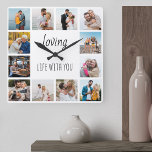 Horloge Carrée Loving Life with You Quote 12 Photo White<br><div class="desc">Photo clock with happy quote and 12 of your favorite pictures of family and friends. The photo template is set up for you to create your own grid style photo collage to frame the quote reads "loving life with you". The design is lettered in NLFA script and skinny font typographiy...</div>