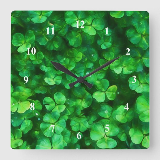 Horloge Carrée Lucky Celtic Irish Green Shamrocks (Recto)