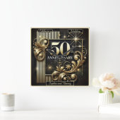 Horloge Carrée Lueur dorée : 50e anniversaire (Maison)