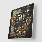 Horloge Carrée Lueur dorée : 50e anniversaire (Angle)