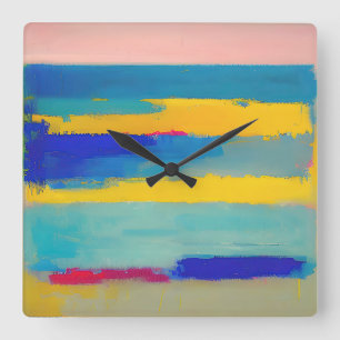 Horloge Carrée "Lullabie à la citronnelle" Art Abstrait