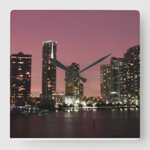 Horloge Carrée Lumière de coucher du soleil au-dessus de Miami